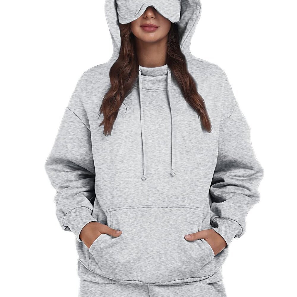 Oversized Fleece Hoodie with Built-in Eye Mask Travel Sleep Pullover Unisex - Picture 1 of 8